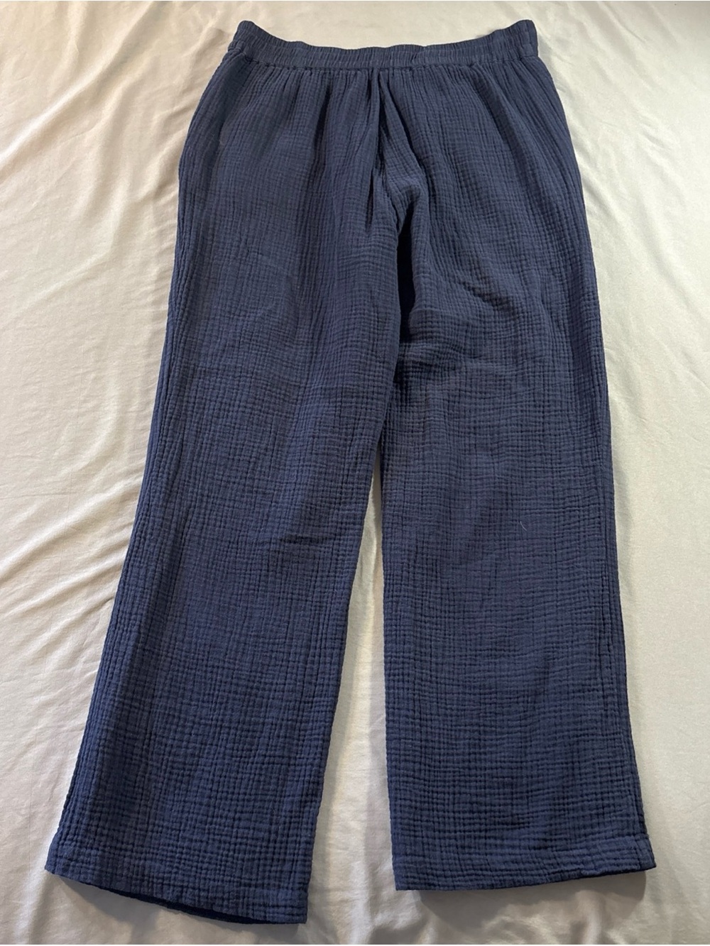 J. McLaughlin Cotton Gauze Pants M Navy Blue Pleated Lined Straight Leg Coastal - Picture 2 of 9